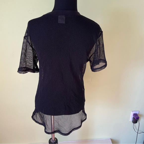 SPENCERS BLACK FISHNET HEART PATCH PRIDE SHIRT SIZE SMALL - Picture 2 of 5